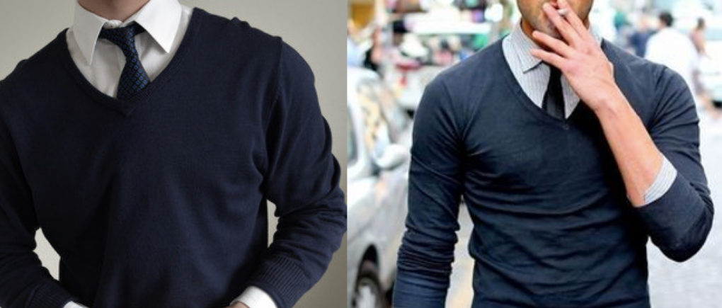 Hombre con camisa y suéter.